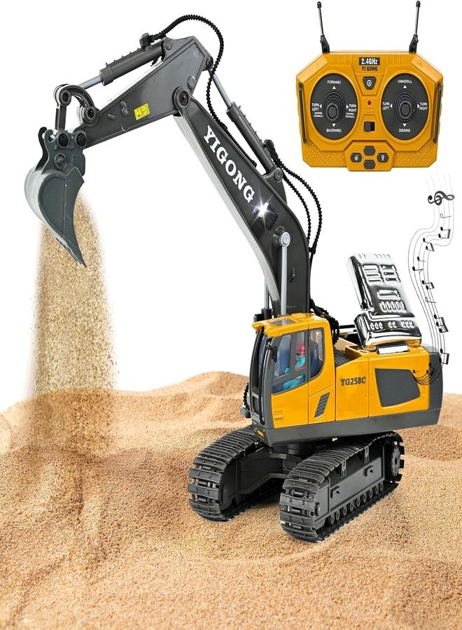 RABJET New Radio Control J-C-B Excavator Toy for 6-12 Yr Boys, Best Birthday Gifts for Kids 7 8 9 10 11 Year Old, Rc Construction Toys with Metal Shovel, Lights, Sounds 2.4Ghz, Multi - Image 1